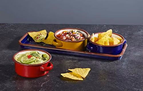 KitchenCraft World of Flavours Enamel Serving Dishes and Tapas Bowls with Tray, Multi-Colour (Set of 3) – 3