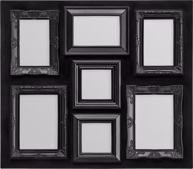 Orsina Black Modern Multi-Photo Frame for 7 Photos with Glass Front and Wall Mount Capability