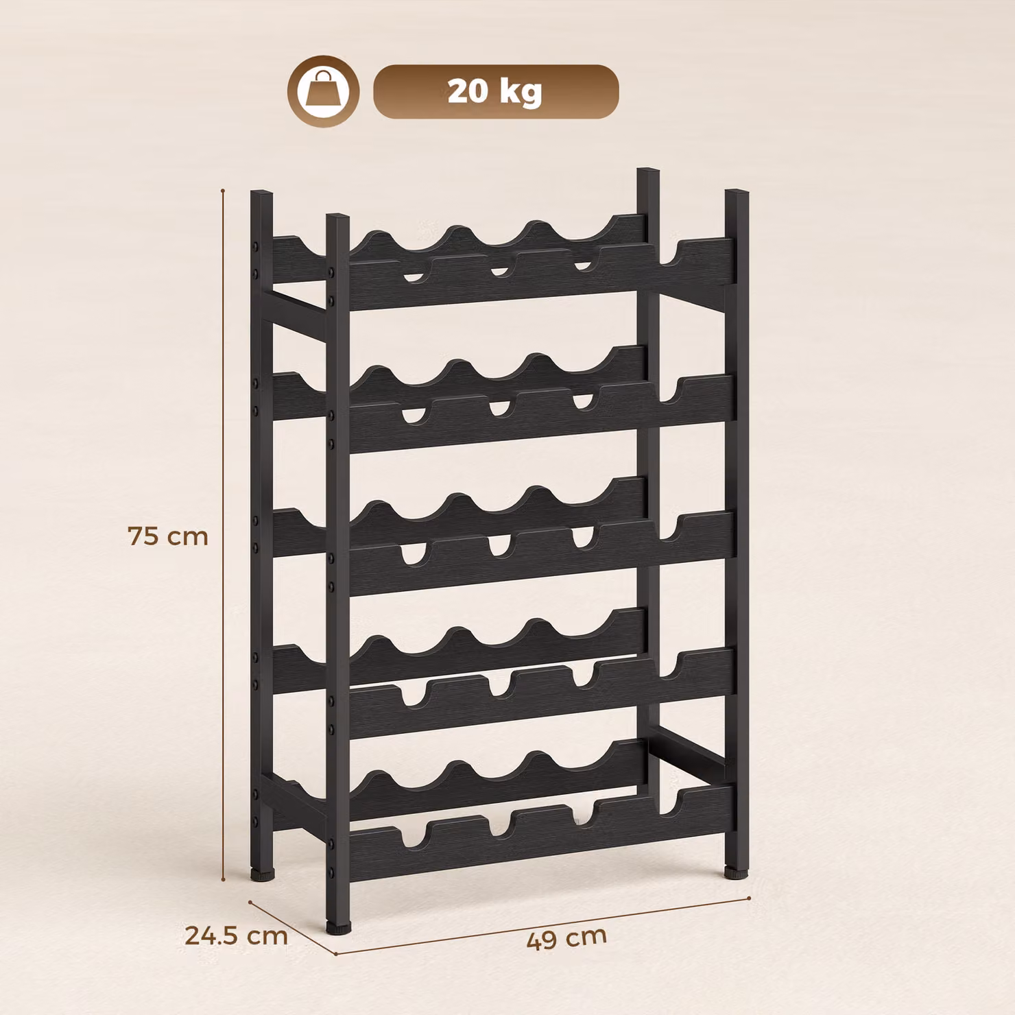 HOMCOM Industrial 5-Tier Freestanding Wine Rack and Liquor Cabinet in Black – 3
