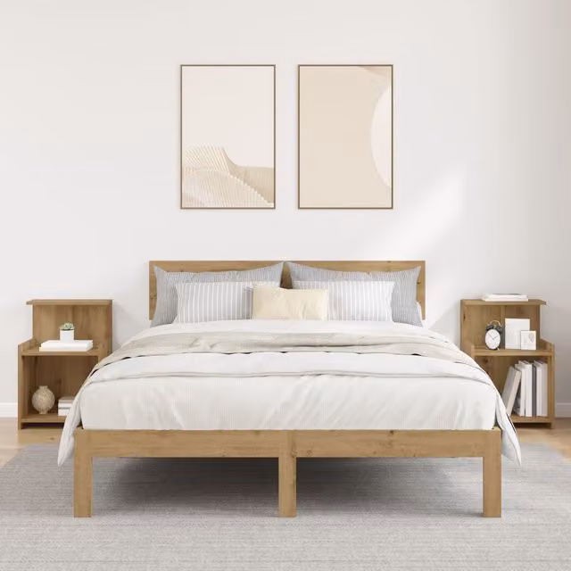 Berkfield Home Artisan Oak Bed Cabinets, 2 Piece Set in Brown, W/D/H: 40 x 35 x 60 cm