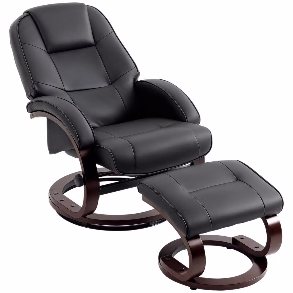 STILVORA Black Faux Leather Recliner Armchair with Footstool and 360 Degree Swivel Function – 4