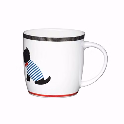 KitchenCraft Solo Westie Barrel Shaped Bone China Mug, White, 425 ml