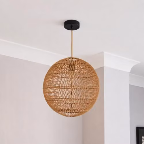 CGC Lighting Ariba Round Globe Rattan Weave Lampshade in Brown, Diameter: 35 cm – 1
