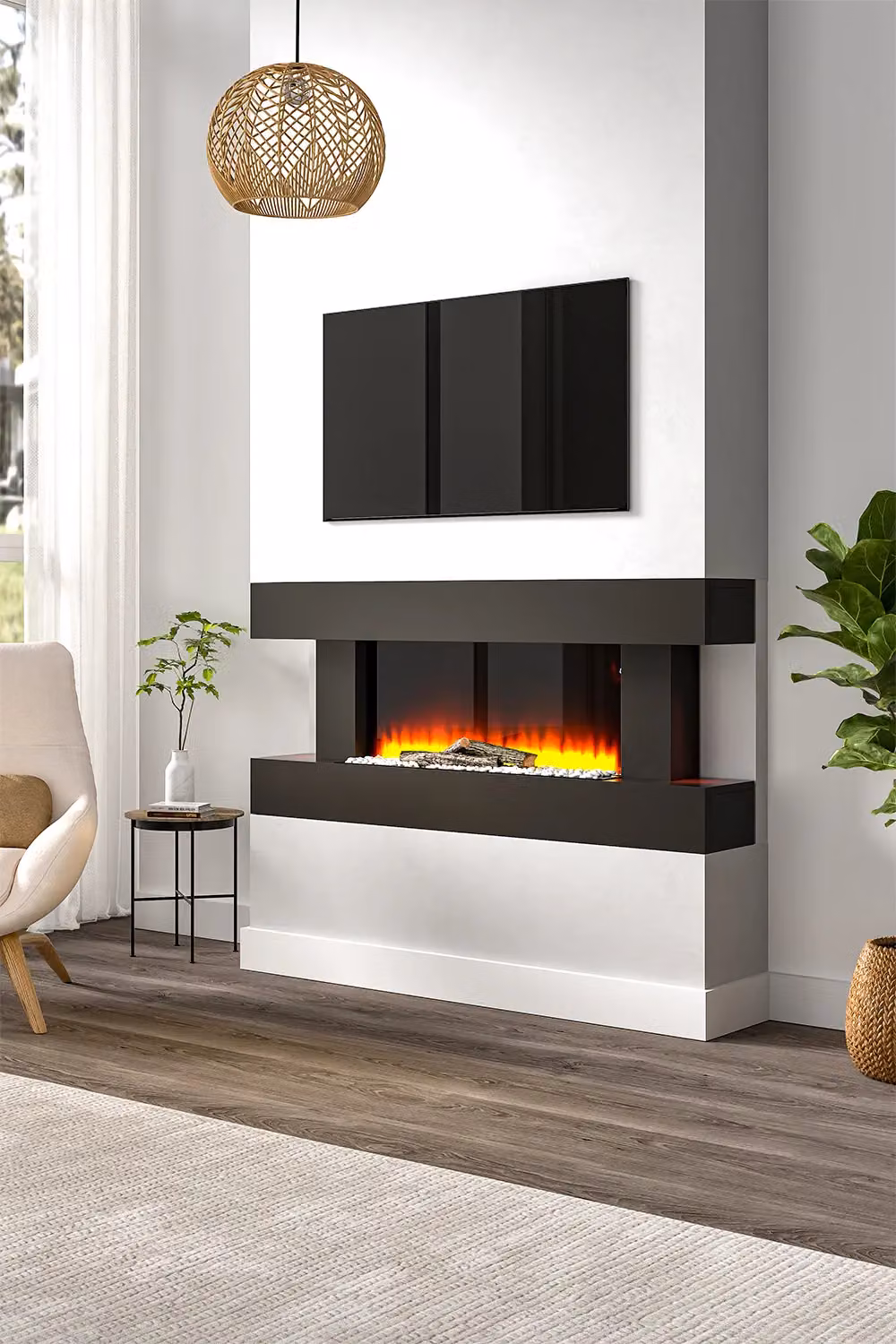 Living and Home Contemporary Electric Fireplace in Black with Adjustable Flames and Automatic Safety Shutoff – 2