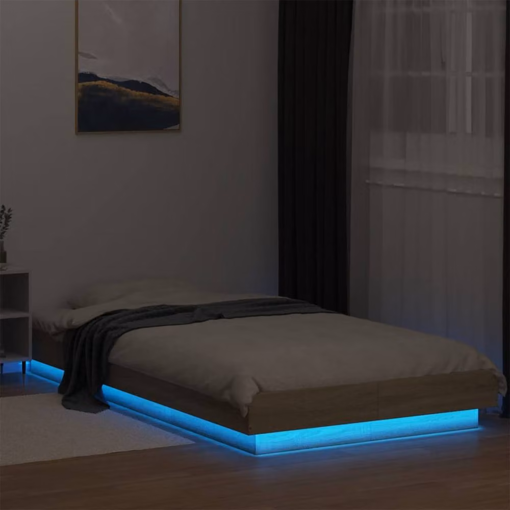 Berkfield Home Sonoma Oak Bed Frame with LED Under-Bed Lighting and USB Charging Port in Light Tan, W/D/H: 100 x 200 cm – 3