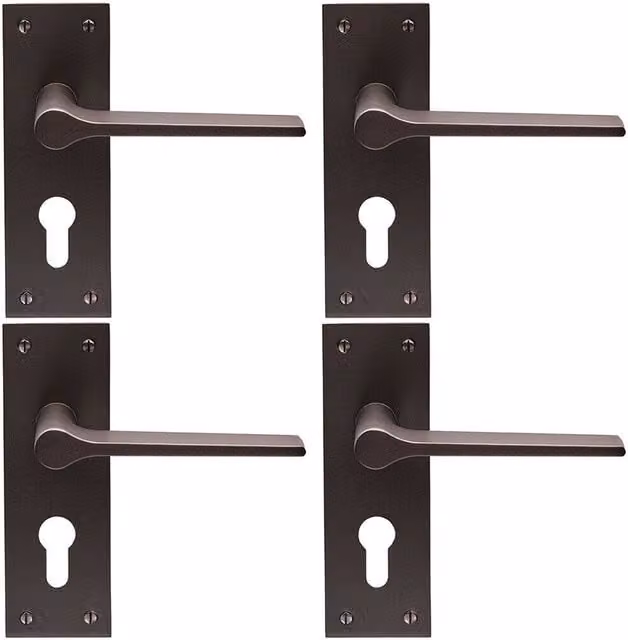 Loops 4 Pair Flat Straight Handles with Slim Euro Lock Backplate, Matt Bronze, W: 150 mm, H: 50 mm