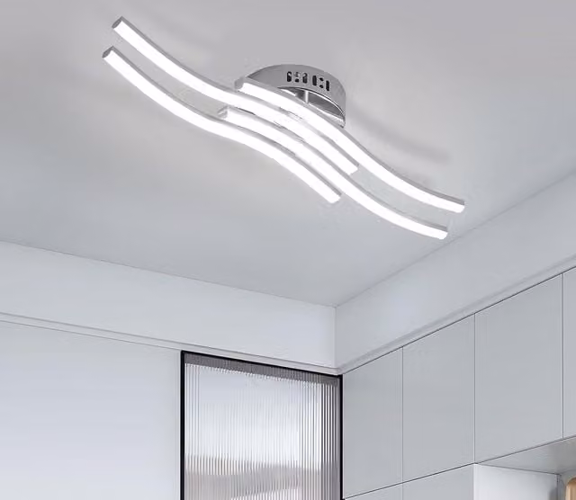 COMELY 24W Modern 4 Light Corrugated LED Ceiling Light in Silver with 6000K Cool White Light