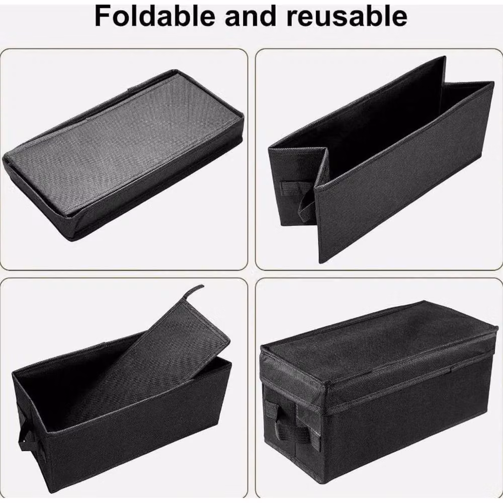 VOGREX 3-Piece Black Fabric DVD and CD Storage Box Set, Stackable and Foldable with Handles, W/D/H: 36 x 16 x 14 cm – 3