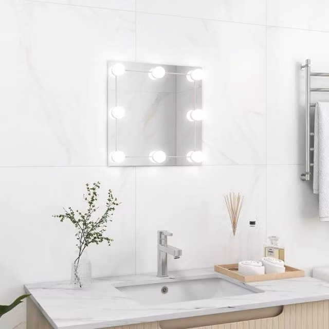 Berkfield Home Square LED Light Wall Mirror in Silver – 1