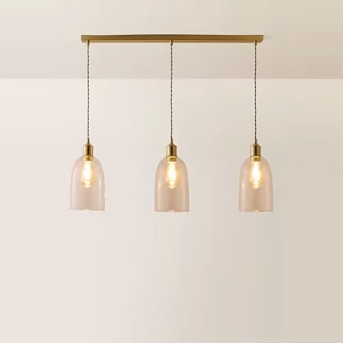 ValueLights Kira Glass Cloche Dome 3 Drop Bar Brushed Gold Diner Ceiling Pendant Light