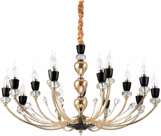 Ideal Lux Vanity 15 Light Pendant Light in Black and Crystal