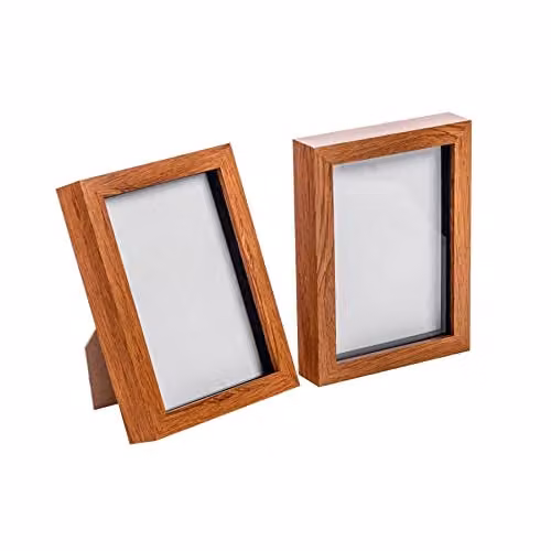 Nicola Spring Pack of 2 Modern Rectangular 3D Shadow Box Photo Frames in Brown – 1