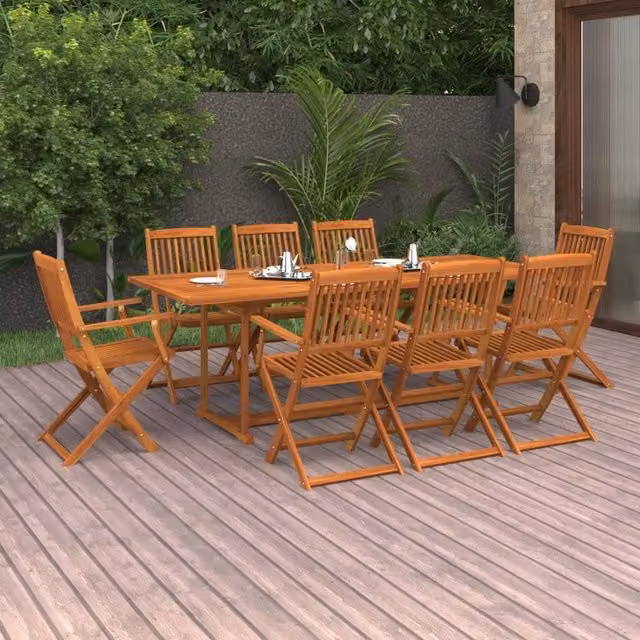 Berkfield Home 9 Piece Garden Dining Set in Brown Oiled Solid Acacia Wood
