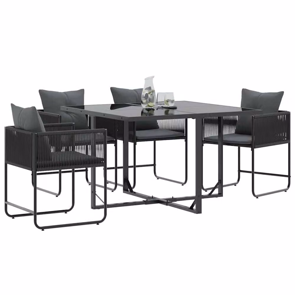 Berkfield Home Set of 4 Modern Black Poly Rattan Garden Chairs with Cushions – 3