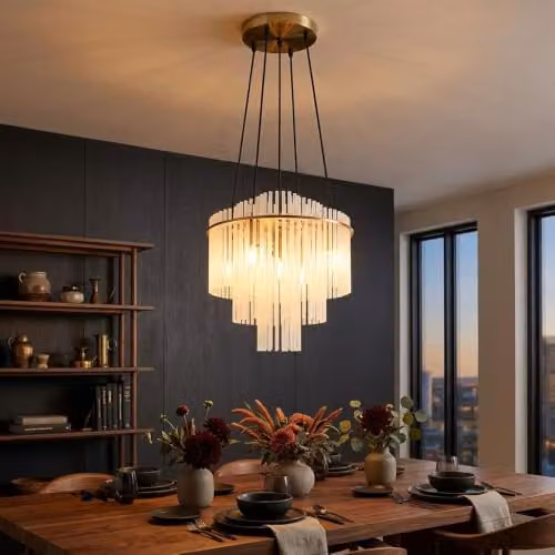 Globo Lighting Modern Glass Rods Pendant Chandelier in Gold or Black, 5x E14, W/D/H: 40 x 40 x 120 cm – 3