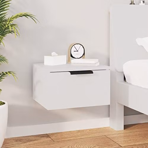 vidaXL Set of 2 Wall-mounted Bedside Cabinets in White, W/D/H: 34 x 30 x 20 cm – 2