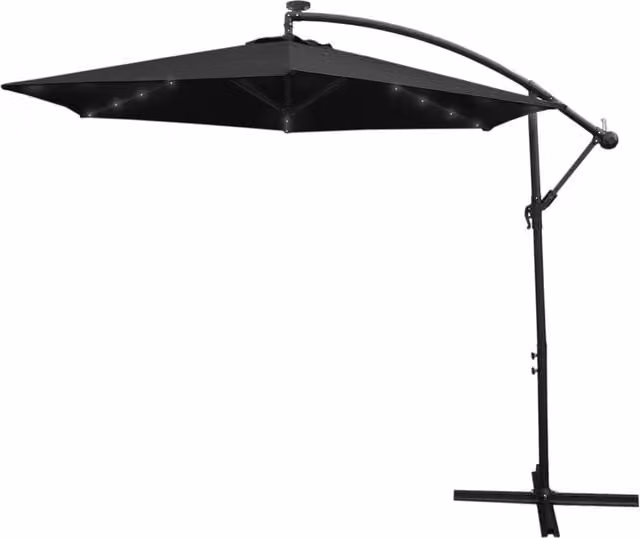 Monster Shop 3m LED Cantilever Banana Parasol in Black with Steel Frame and Polyester Canopy
