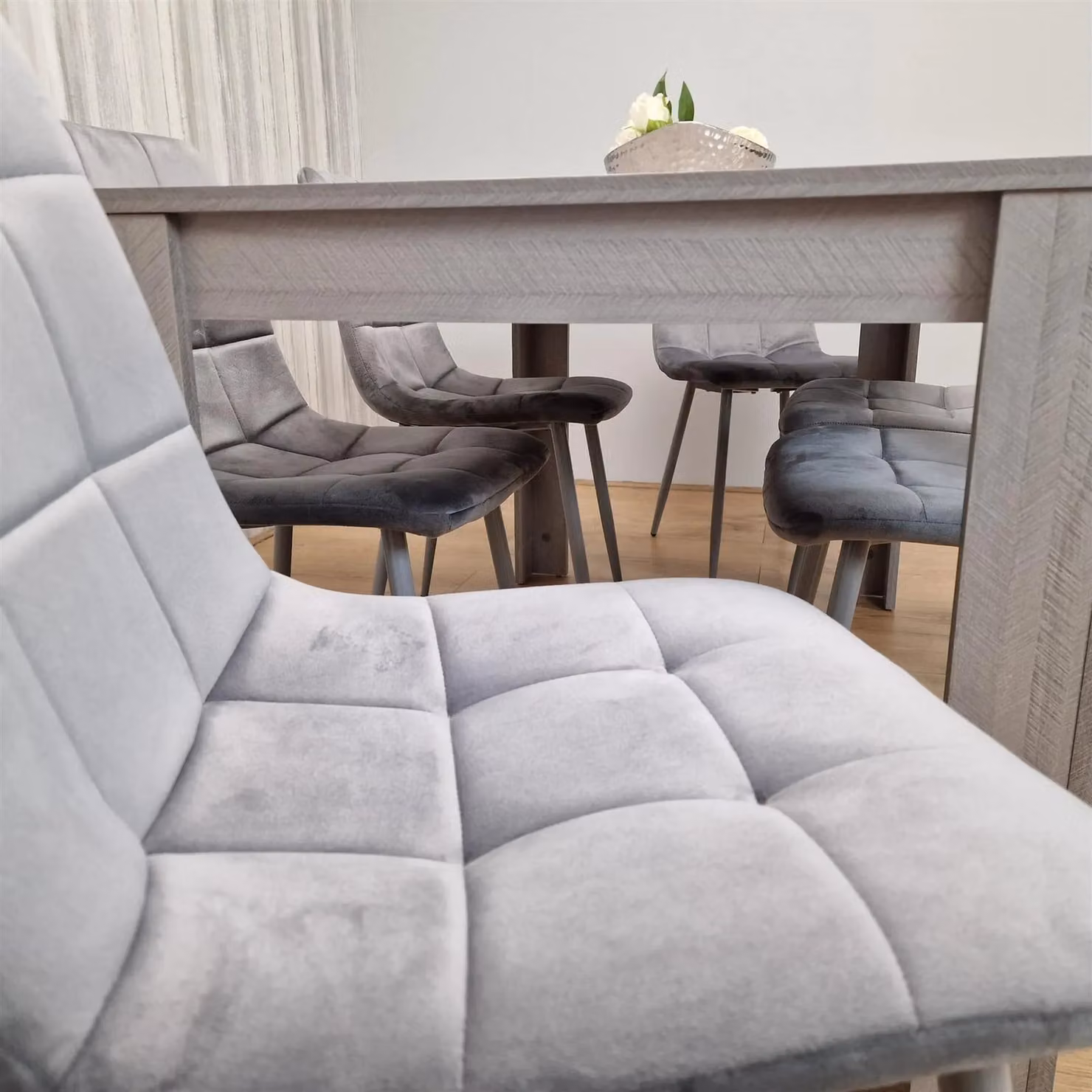 KOSY KOALA Modern Dining Set with Rectangular Brown Wood Table and 6 Grey Velvet Chairs – 3
