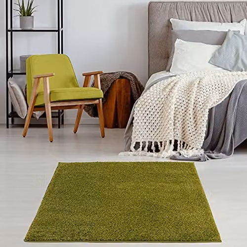 THE RUGS Green Plain Shaggy Square Rug, W/D/H: 120 x 120 x 3 cm – 2