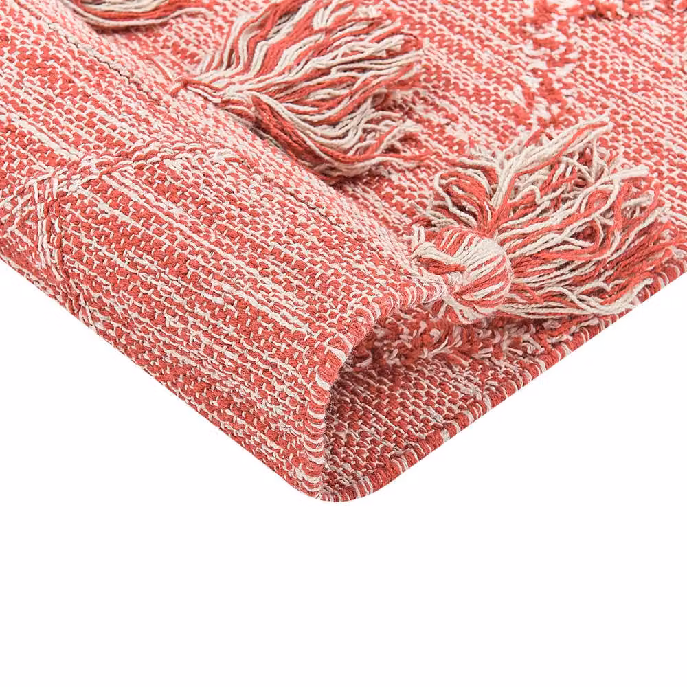 Wyld and Coco Hand Tufted Cotton Area Rug in Red and White with Tassels, W: 160 cm, D: 230 cm – 4