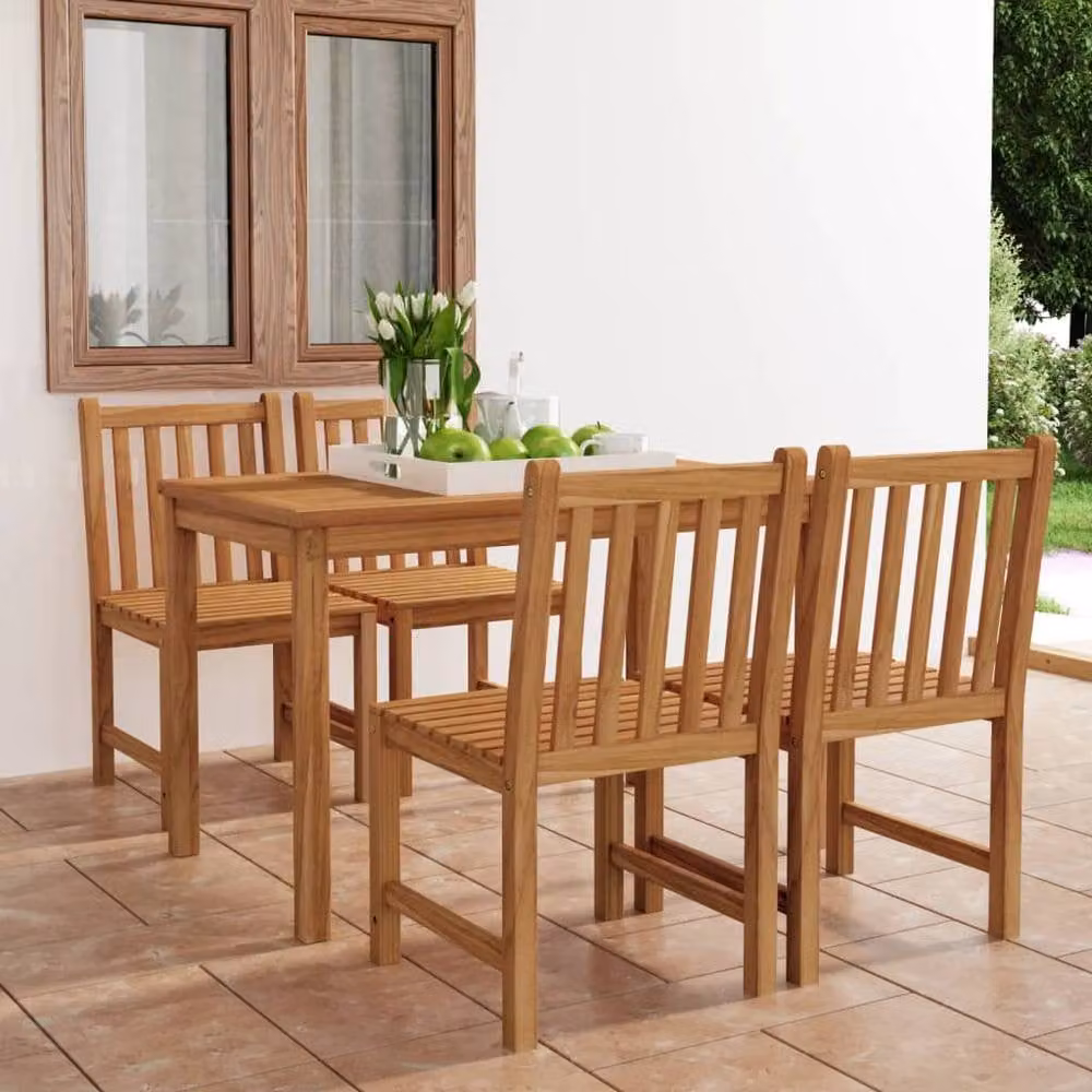 Berkfield Home Beautiful 5 Piece Garden Dining Set in Brown Solid Teak Wood – 1