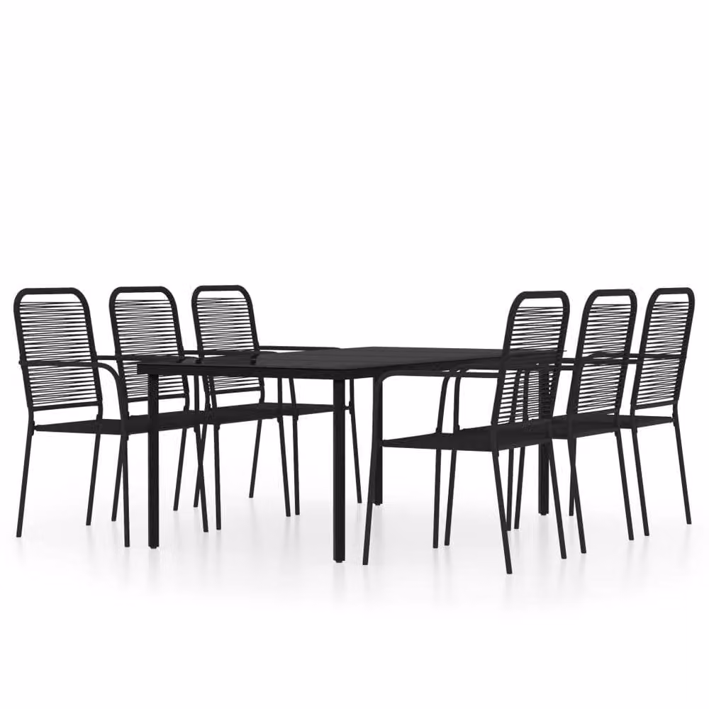 Berkfield Home Elegant 7 Piece Garden Dining Set in Black Matt Powder Coated Steel and Glass – 3