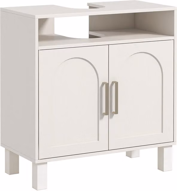 HOMCOM Under Sink Bathroom Cabinet in Cream White with Hinged Doors and Internal Shelves – 1