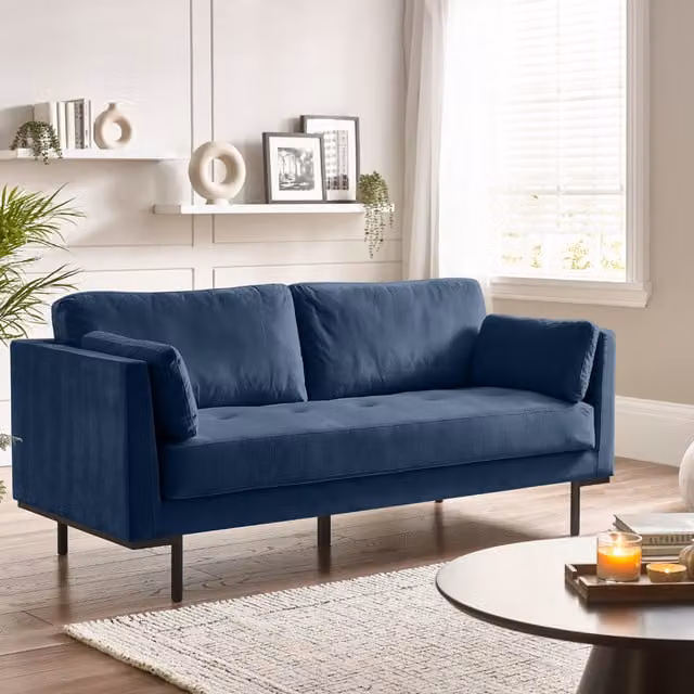 FurnitureboxUK Evelyn 3 Seater Navy Blue Velvet Fabric Living Room Sofa