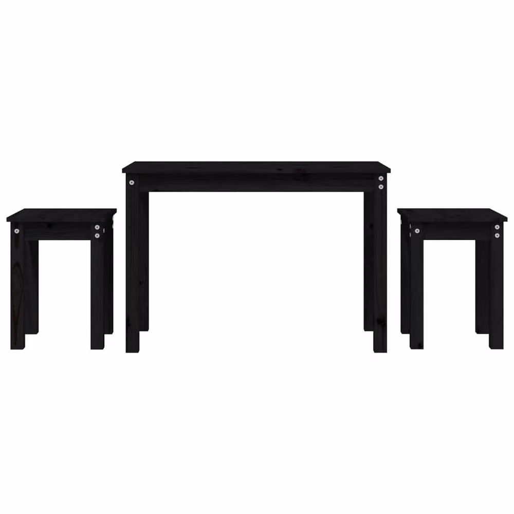Berkfield Home Set of 3 Modern Black Solid Pine Wood Nesting Tables – 1