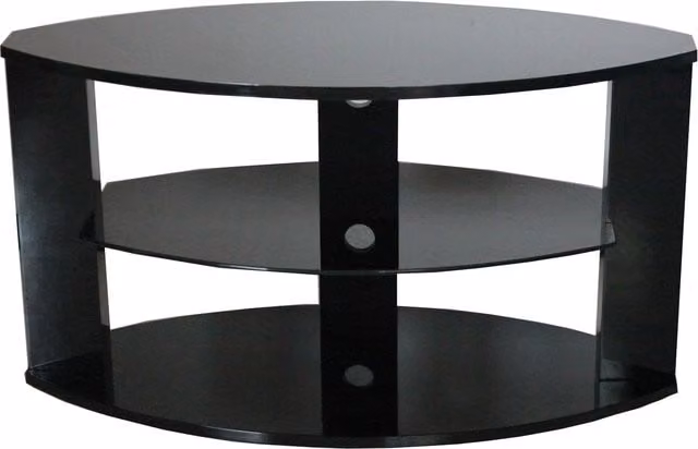 Tjs Oval TS1251A Modern Black 3-Shelf Glass TV Stand