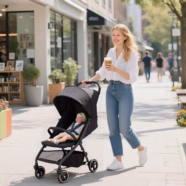 AIYAPLAY Folding Pushchair with Canopy and Basket in Dark Grey