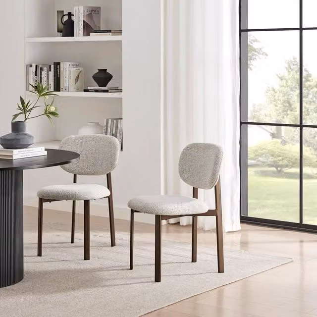 FurnitureboxUK Mirelle Set of 2 Grey and Beige Fabric Dining Chairs with Bronze Metal Legs – 1