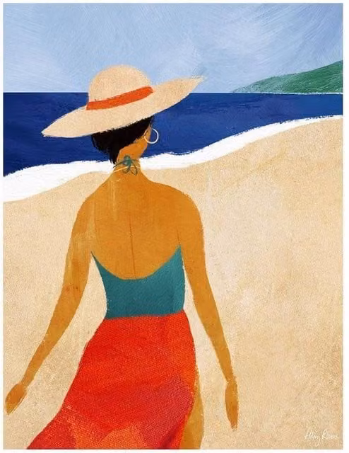 Henry Rivers Beach II Abstract Graphic Paper Poster in Beige and Multicolour – 1