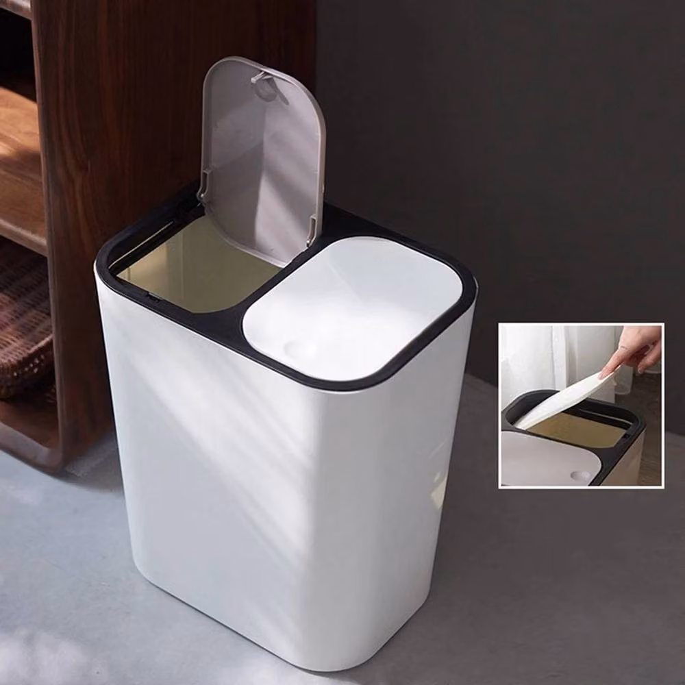 FLAVORA White Double Duo Bin Kitchen Recycling Dustbin with Touch Opening – 3