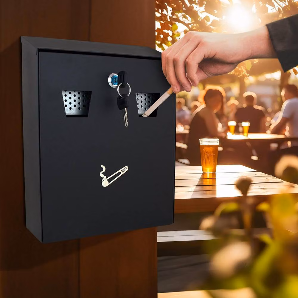 BARGAINS-GALORE Wall Mounted Outdoor Ashtray and Cigarette Butt Bin in Black – 2