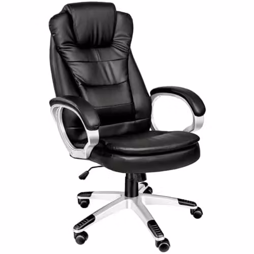 tectake Zulu Executive Office Chair in Black with Faux Leather Upholstery and Headrest – 1
