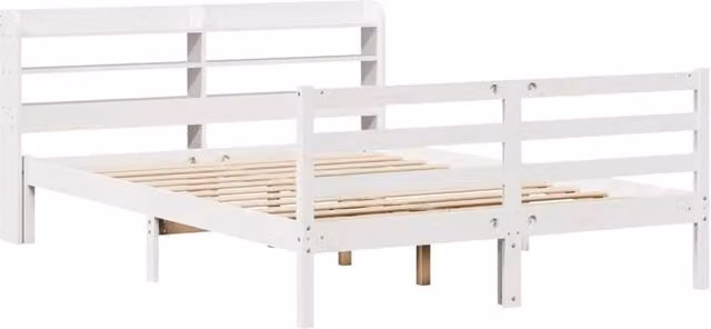 Berkfield Home Beautiful Bed Frame with Headboard in White, W/D/H: 140 x 190 x 82 cm