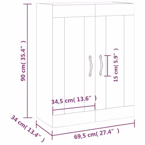 vidaXL Wall Mounted Cabinet in Grey Sonoma, W/D/H: 69.5 x 34 x 90 cm – 3
