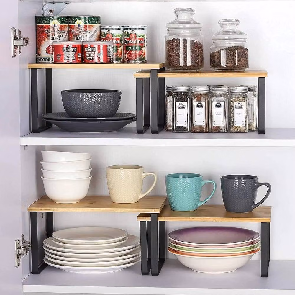 KORVIXA Black Set of 4 Modern Kitchen Cupboard Shelf Organiser Inserts – 1