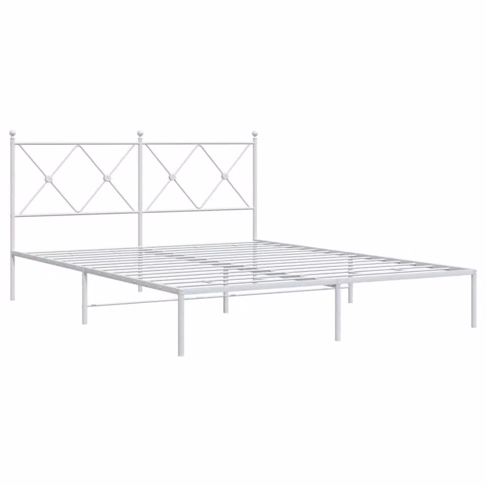 Berkfield Home Metal Bed Frame with Headboard, White, W: 150 cm, D: 200 cm – 3