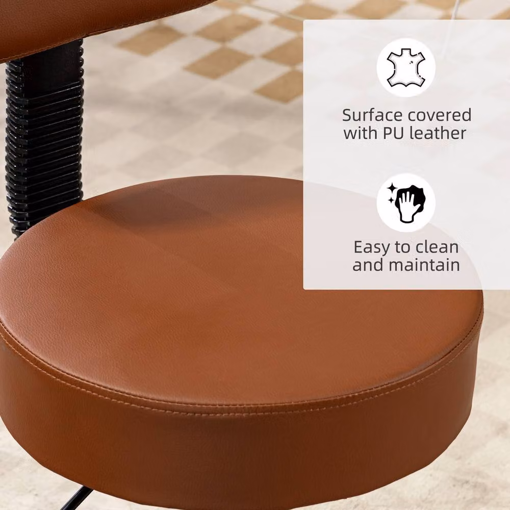 STILVORA Beauty Stool with Back Pad and Wheels, Brown – 4