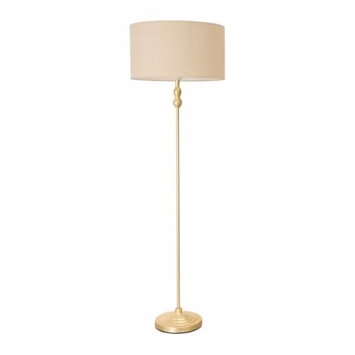ValueLights Gold Metal Candlestick Floor Lamp with Beige Fabric Drum Shade and LED Bulb