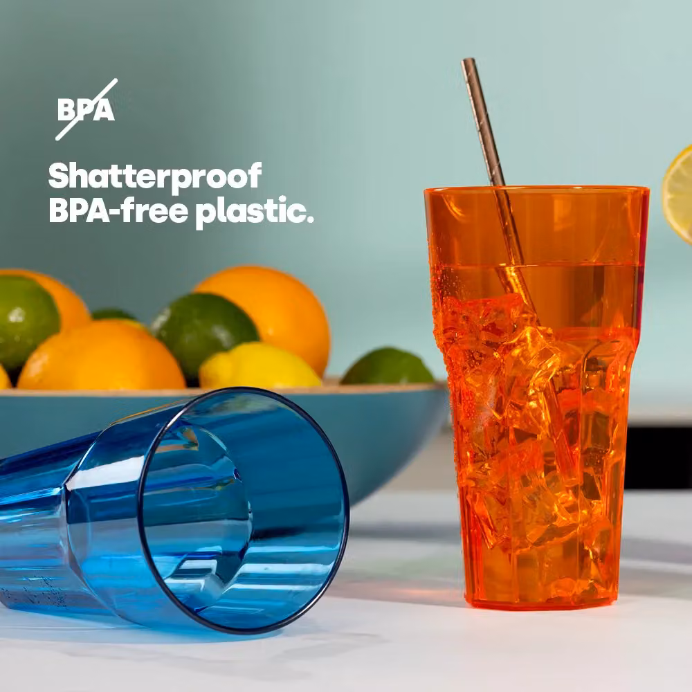 LIVIVO Set of 4 Multicolour Reusable Plastic Tumblers, 600ml, Stackable and BPA Free – 3