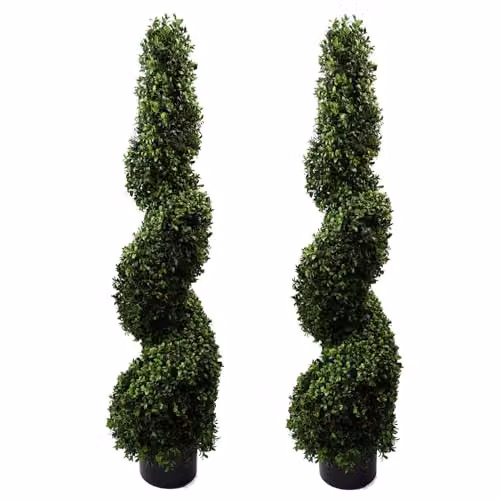 Leaf Artificial Topiary Tree Pair in Green, H 120 cm x W 30 cm x D 30 cm