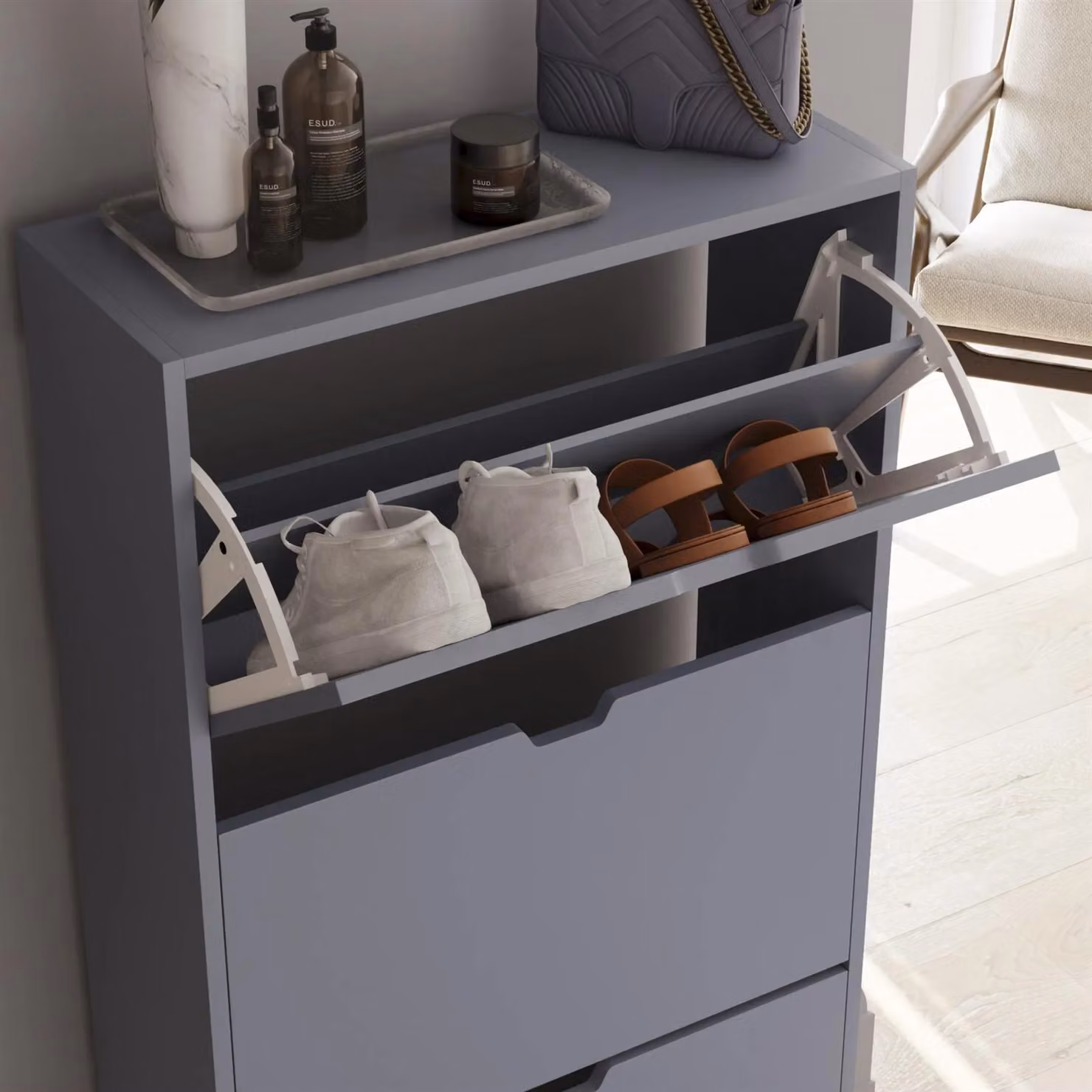 Vida Designs 3 Drawer Grey Shoe Cabinet W/D/H: 115 x 60 x 24 cm – 3