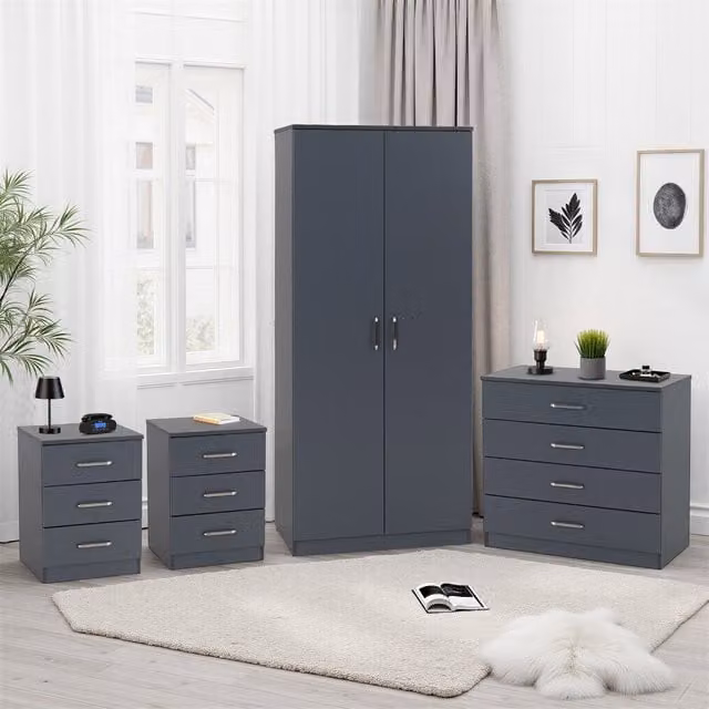 Seconique Dakota 2 Door Wardrobe Bedroom Set in Matt Grey