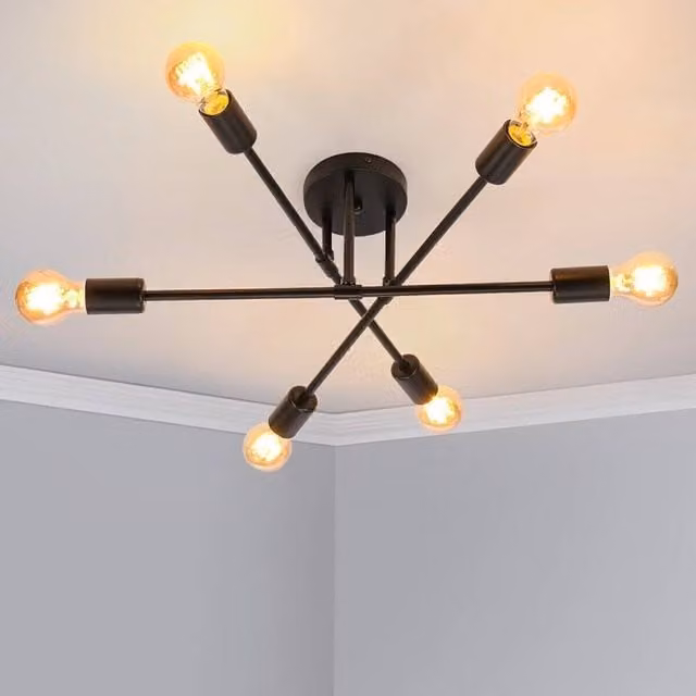 SPETLEK Modern Sputnik Black Metal Ceiling Chandelier with Transparent Globe Bulbs – 1