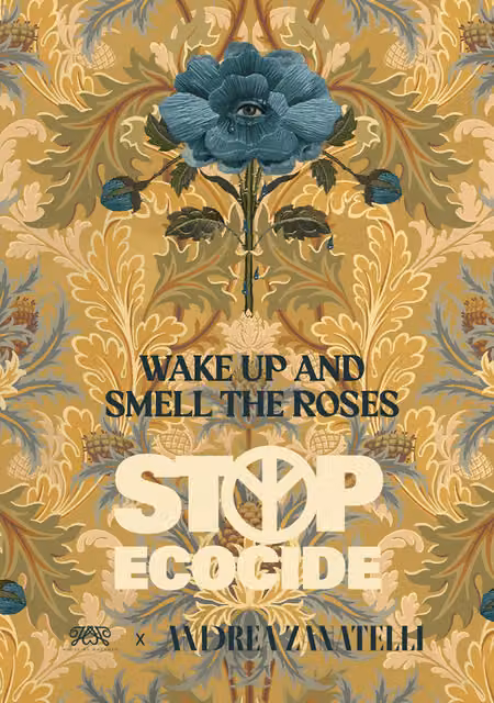 House of Hackney The Blue Rose Weeping Multicolour and Gold Floral Botanical Art Nouveau Paper Poster, W: 60 cm, H: 42 cm
