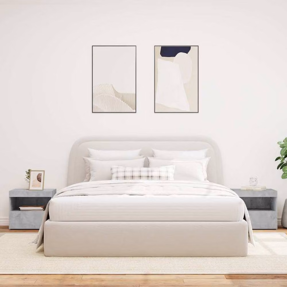 Berkfield Home Set of 2 Modern Bedside Cabinets with Integrated LED Lights in Concrete Grey, W/D/H: 50 x 40 x 45 cm – 3