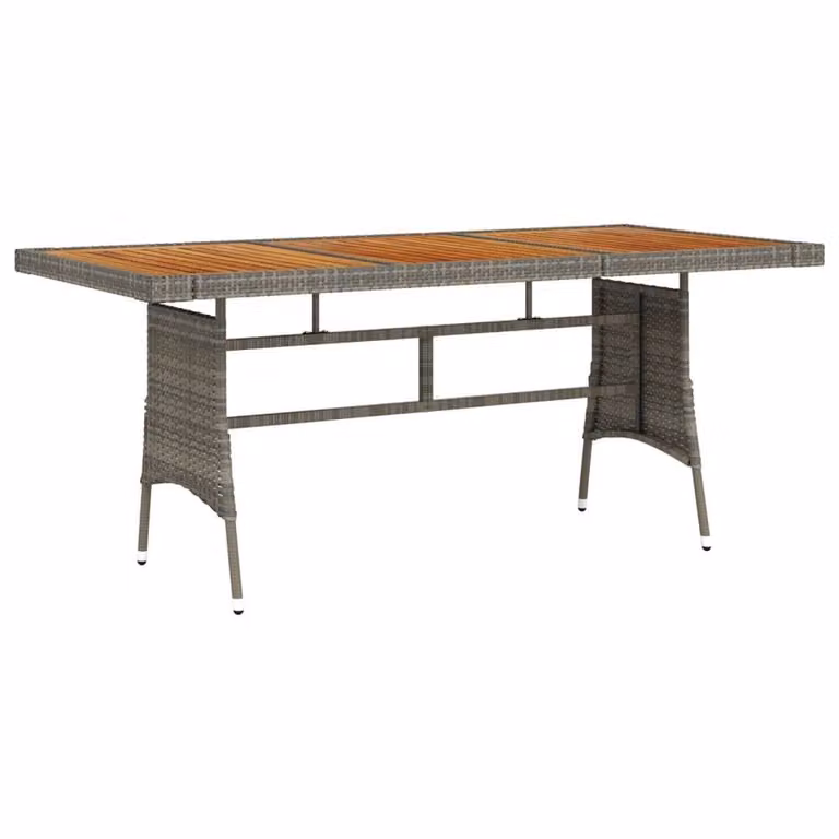 Berkfield Home Grey Extendable Rectangular Garden Table in Poly Rattan and Solid Acacia Wood W/D/H: 160 x 70 x 72 cm